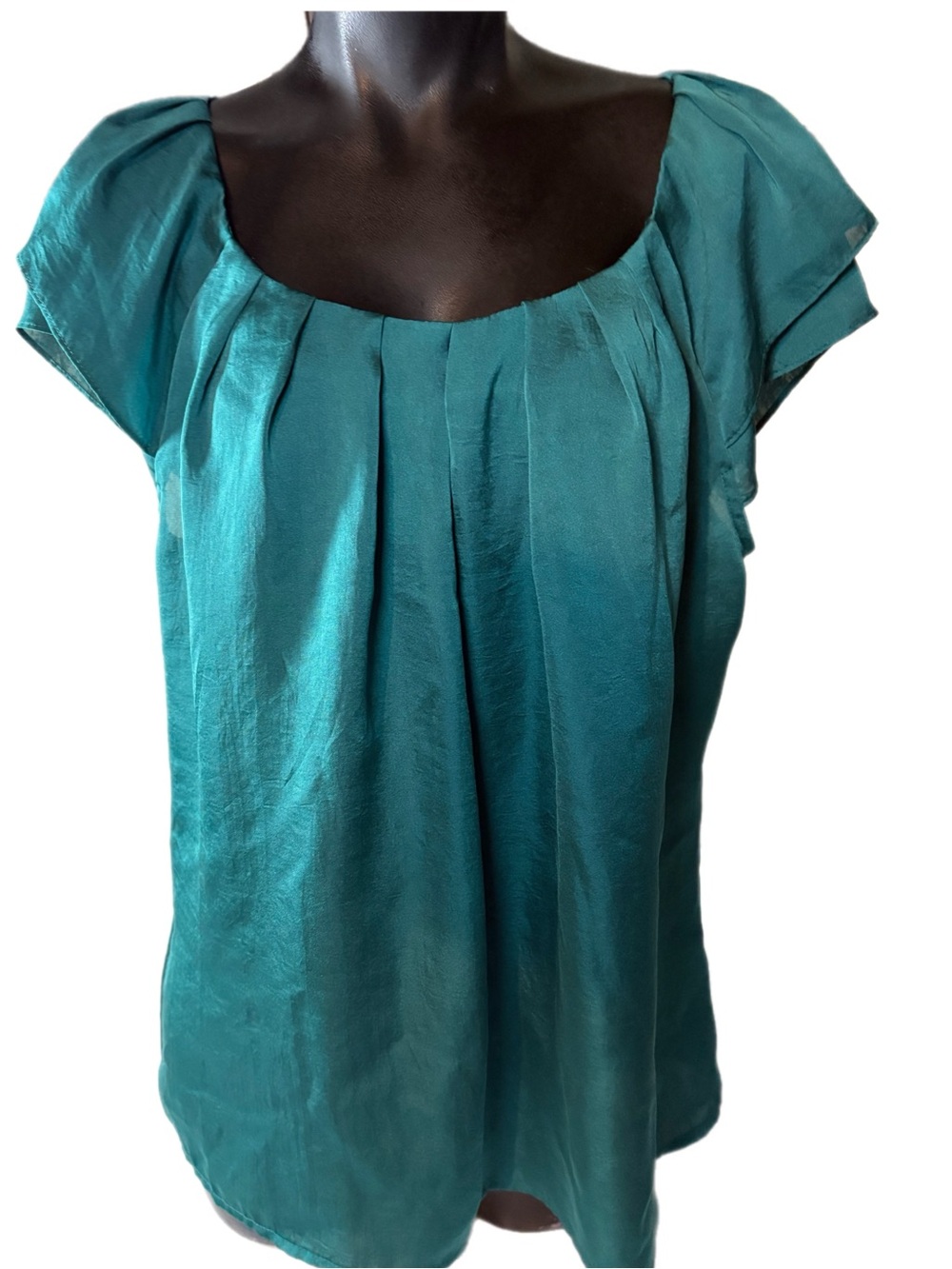 Violet & Claire Teal Pleated Scoop Neck Blouse